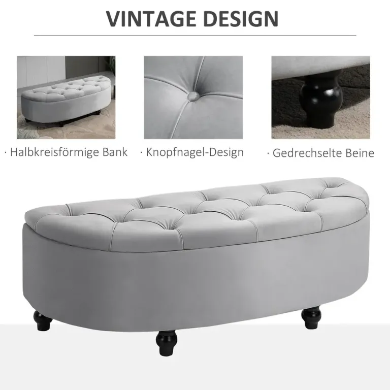 Sittbänk med Förvaring Praktisk Bänk med Lock, Grå