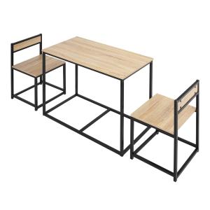 Matbord Matgrupp Set med 2 Stolar Ek av Trä och Metall för Kök och Vardagsrum Matgrupp för Små Utrymmen