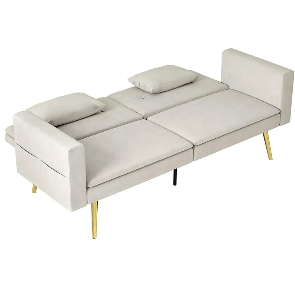Bäddsoffa Soffa med Ryggstöd Beige av Tyg Vadderad 2-Sits