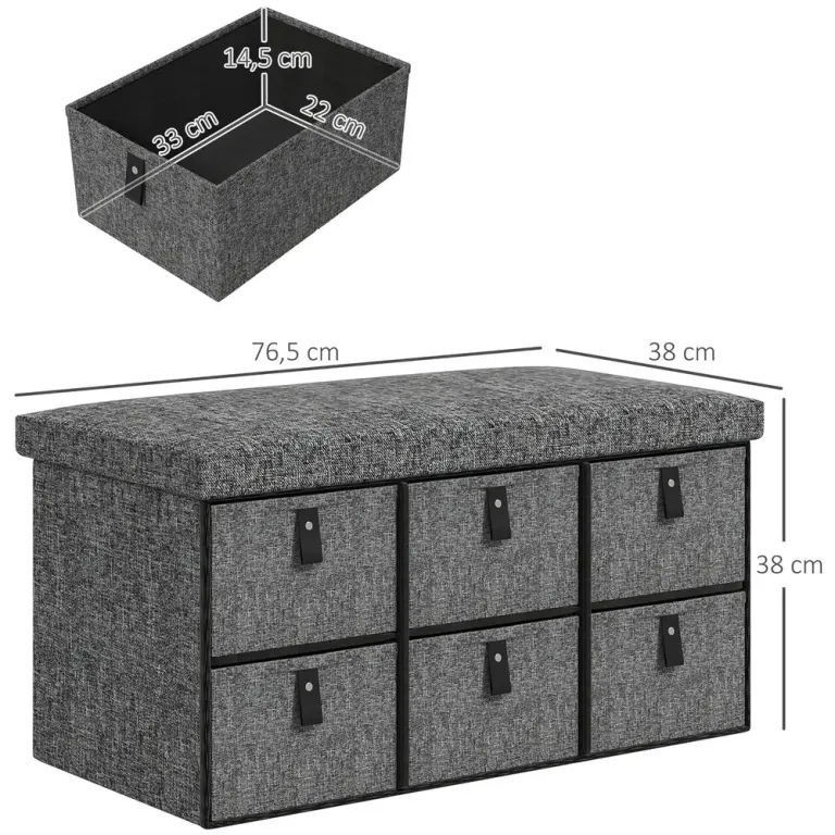 Skobänk Garderobsbänk 6 Lådor Mörkgrå 76,5 x 38 x 38 cm