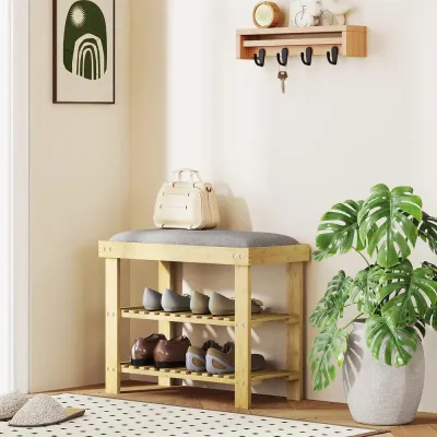 Skobänk Sittbänk med Skoförvaring och Dyna för Entré, Grå