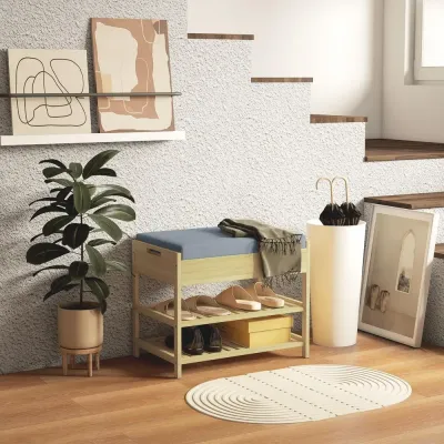 Skobänk Skoställ Natur av Bambu 55 x 35 x 46 cm