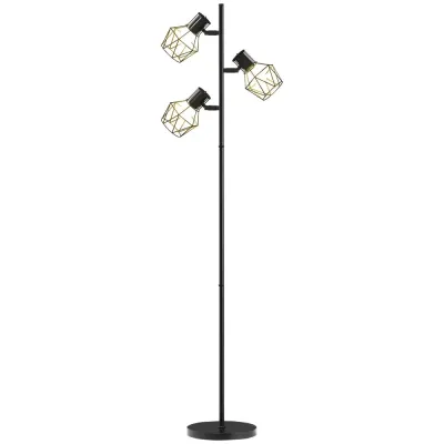 Golvlampa med 3 Flexibla Lamphuvuden och Fotbrytare, Svart