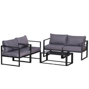 4-Delat Trädgårdsmöbelset Kombinerbart Hög Sittdyna Bord med Förvaringsutrymme Polyester Grå 138 X 69 X 63 Cm