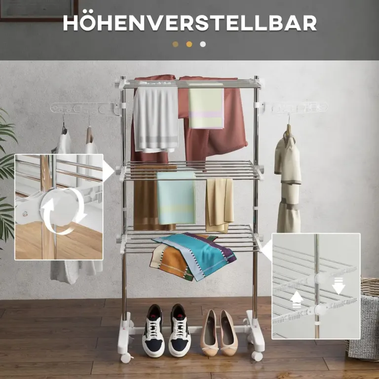Mobil Klädluftare Torktumlare 3 Våningar Hopfällbar, Vit