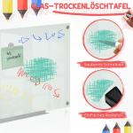 Whiteboard Magnettavla Vit av Glas och Metall för Väggmontering med 4 Pennor och 6 Magneter Staffli Glastavla 90 x 60 cm