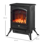 Elektrisk Kamin med Realistisk Flameffekt Fristående Eldstad med Överhettningsskydd 2 Värmelägen Svart 45 X 28 X 54 Cm 1000/2000 W