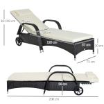 Trädgårdssäng Mobil Solstol med Kuddar Polyrattan och Metall Perfekt Avkoppling i Trädgården Svart 200 X 73 X 30-103 Cm