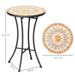 Blompall i Mosaik, Rund Trädgårdspall med Keramikplatta, Dekorativt Sidobord för Balkong och Terrass, Gul/Grå, 35,5 cm