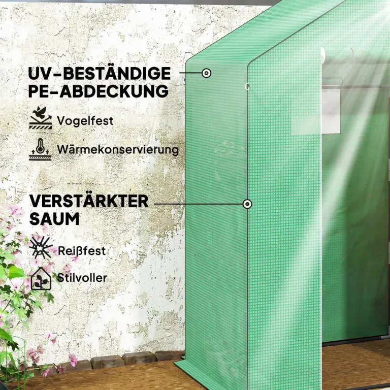 Litet Växthus med Stålram Grönt 143 x 74 x 190 cm