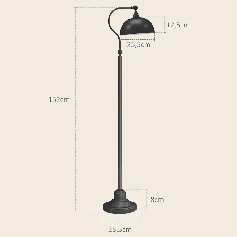 Golvlampa Båglampa Svart av Metall och Tyg 152 cm