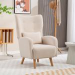 Stoppad Accentstol med Plyschöverdrag, Skumkudde och Wingback-design, Beige