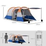 Campingtält Tunneltält för 3 Personer Orange av Polyester för Camping och Trädgård Vindtätt Familjetält med Markis 2000 mm