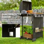 Gasgrill 7 KW Grillvagn med 3 Brännare, Side Cooker och Rulllås, Svart, 107x54x96 cm