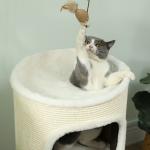 Kattklöspelare 80 cm Hög, 3-delad med Plyschkant och Cat Cave, Gräddvit, Ø40 cm