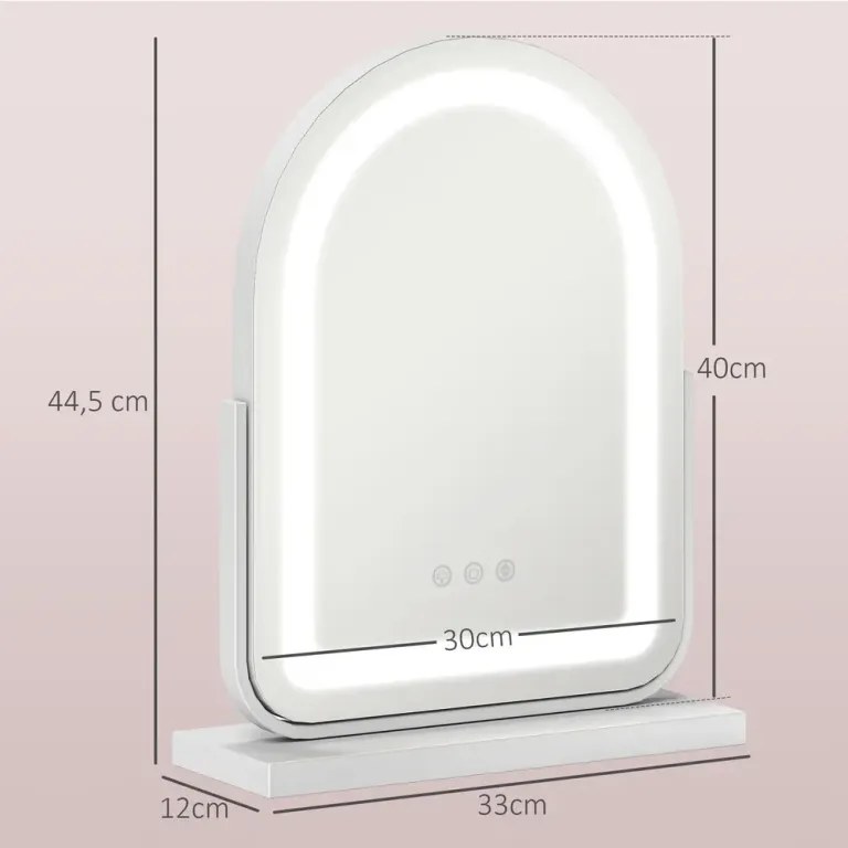 Sminkspegel Bordsspegel med LED-Belysning Vit 33 x 44,5 cm
