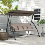 Hammock Trädgårdsgunga 3-Sits 2-i-1 Ljusbrun av Stål och Tyg för Terrass Gunga med Liggfunktion 270 kg 170 x 110 x 153 cm