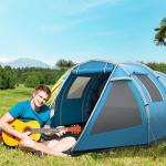 Tunneltält Campingtält Blå av Polyester för Utomhusäventyr 4-Personers Tält med 2 Rum och Fönster UV-Skydd Vattenpelare 2000 mm
