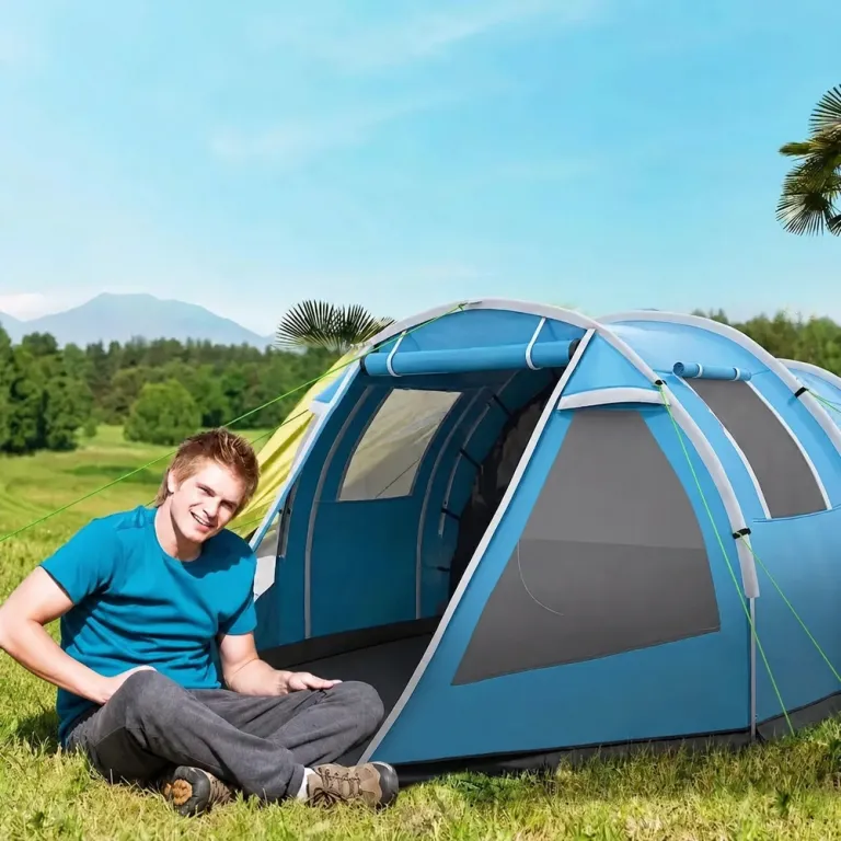 Tunneltält Campingtält Blå av Polyester för Utomhusäventyr