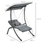 Hammock med Soltak och Dynor, Bekväm Trädgårdsgunga i Metall, Avkopplande Hängsoffa för Uteplatsen, Mörkgrå
