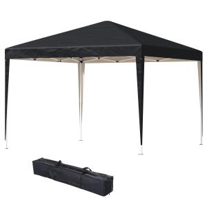 Lusthus Paviljong Pop-Up Partytält Svart av Polyester och Metall för Trädgård och Camping Vattenavvisande Tält med Väska 3 x 3 m