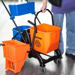 Rengöringsvagn Städvagn med Käftpress Orange Blå av Plast och Metall för Hushåll och Kontor Vagn med 2 Hinkar och Förvaring