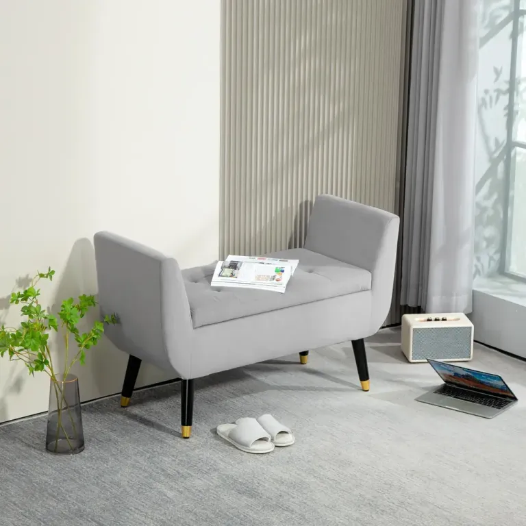 Sittbänk med Förvaring & Armstöd Ljusgrå 107 x 42 x 65 cm