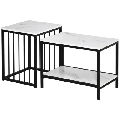 Soffbord Marmorlook av Stål och MDF Set 2 Bord