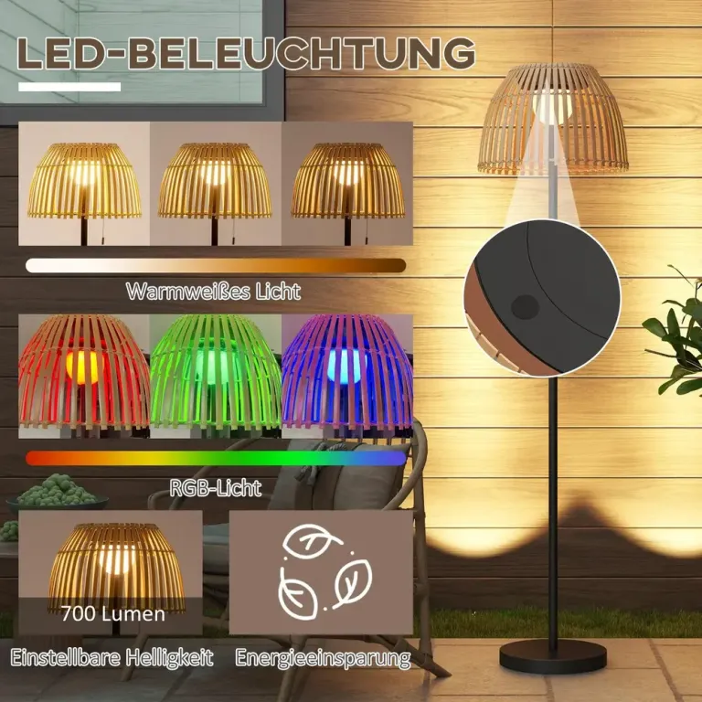 Solcellsgolvlampa Utomhuslampa Varmvit av Plast USB