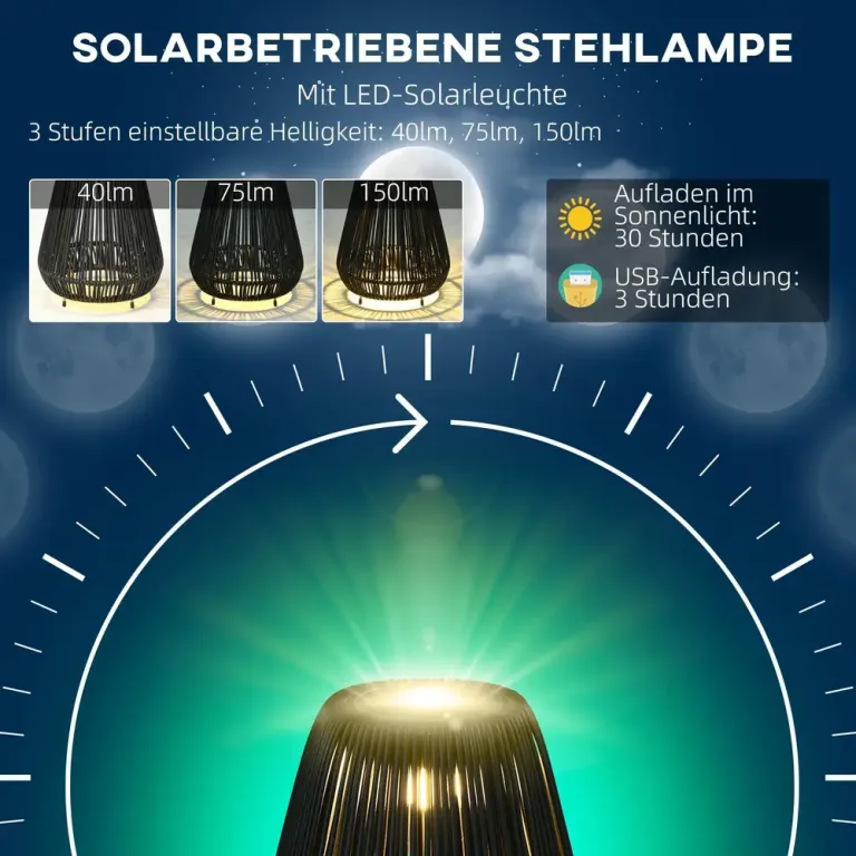 Sollampa Rottinglampa Svart av Metall Gångljus