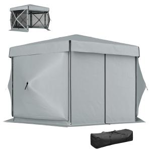 Lusthus Paviljong Sexkantig Pop-Up Ljusgrå av Polyester och Metall för Camping och Trädgård Vattentätt Tält med 5 Sidopaneler 3,6 x 3 m