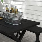 Öltältset Trädgårdsmöbler Svart av Trälook och Metall för Terrass och Balkong 3 Delar med Bord och 2 Bänkar 180 x 80 x 73 cm
