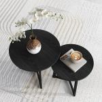 Soffbord Sidobord Svart av Stål för Vardagsrum Set om 2 Runda Bord i Modern Design 35 kg
