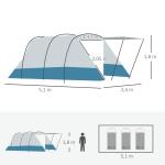 Campingtält Tunneltält för 8 Personer Blå av Polyester för Camping och Resor Familjetält med 3 Dörrar 2000 mm