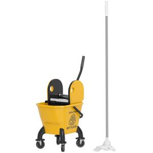 Städvagn Moppvagn med Press Gul av Plast för Byggstädning och Kontor Vagn med Hink 26 l