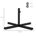 Parasollställ Korsställ Svart av Metall för Fribärande Paraply Robust Paraplyhållare för Trädgård Passar Ø38 till 48 mm 100 x 100 x 75 cm