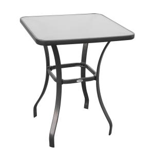 Fyrkantigt Trädgårdsbord med Glasskiva Väderbeständigt Matbord Stabil Metallram Svart 68,5 X 68,5 Cm