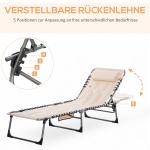 Solstol Solsäng Hopfällbar Beige av Tyg och Metall för Trädgård och Strand Väderbeständig Säng med Sidficka 130 kg