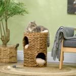 Skraptunna Katttorn Ljusbrun av Vattenhyacint och Stål för Katter med 2 Nivåer och Kudde Klösmöbel för Lek och Avkoppling Kompakt 47 cm