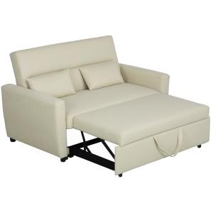 Bäddsoffa 2-Sits Soffa med Sovfunktion Beige av Tyg och Trä för Vardagsrum och Gästrum Vadderad Soffa med Förvaring