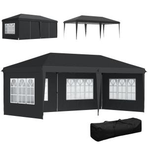 Pop-up Paviljong med 4 Sidoväggar och Fönster för Event och Fest Hållbar och Vattentät Svart Polyester 3 x 6 m