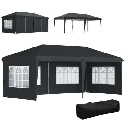 Pop-up Paviljong 4 Sidoväggar och Fönster 3 x 6 m