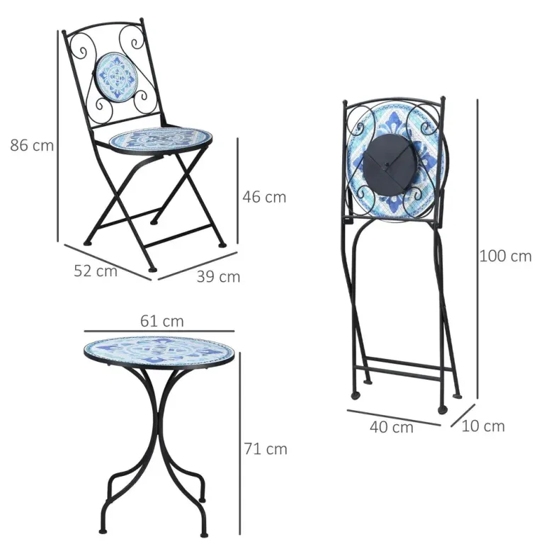 Bistroset i Metall 2 Personer Kompakt Balkonggrupp 61 cm