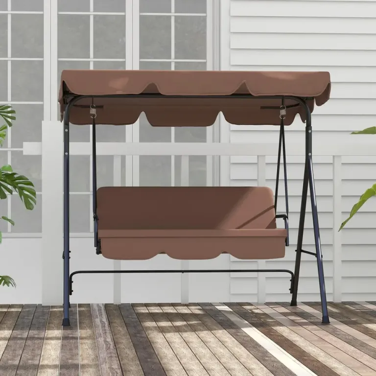Hammock för Trädgård 3-Sits med Justerbart Tak, Brun