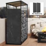 Vedställ Vedhylla Svart av Metall för Utomhusbruk Set om 2 Vattentät med 600D Oxford Överdrag UV-Skydd 148 x 62 x 185 cm