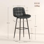 Barstolar Bistropallar Mörkgrå av Stål och Tyg för Kök Set om 2 Vridbara Stolar med Ryggstöd 48,5 x 48 x 98 cm