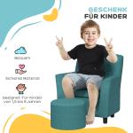 Barnfåtölj Barnsoffa Blå av Eukalyptusträ och Linnelook för Barn från 18 Månader Mysig Barnmöbel med Fotpall