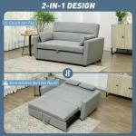 Bäddsoffa 2-Sits Soffa med Sovfunktion Ljusgrå av Tyg och Trä för Vardagsrum och Gästrum Vadderad Soffa med Förvaring