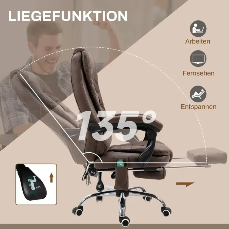 Massagekontorsstol med Ligg- och Värmefunktion Vridbar