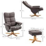 Relaxfåtölj med Fotpall och Förvaring Snurrbar TV-Stol med Liggfunktion Konstläder och Träram Brun 80 X 86 X 99 Cm
